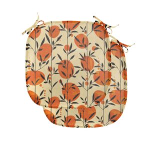 lunarable nature chair seating cushion set of 2, floral flower ivy with leaves botanical forest trees and circled backdrop, anti-slip seat padding for kitchen & patio, 16"x16", orange black cream