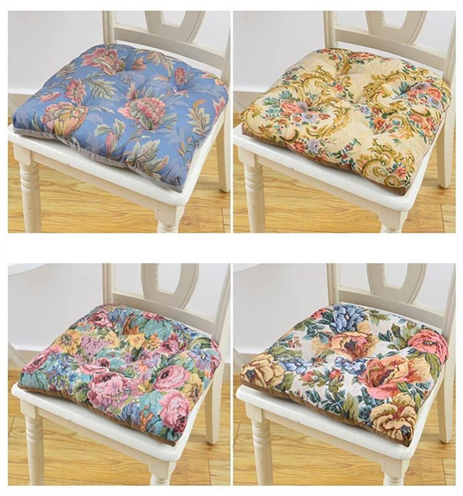 Chair Cushions for Dining Chairs 6 Pack - Thickening European Style Kitchen Chair Cushions Set of 6 with Ties, Flower U-Shaped Tufted Chair Cushions for Kitchen Sofa Office Room Decor