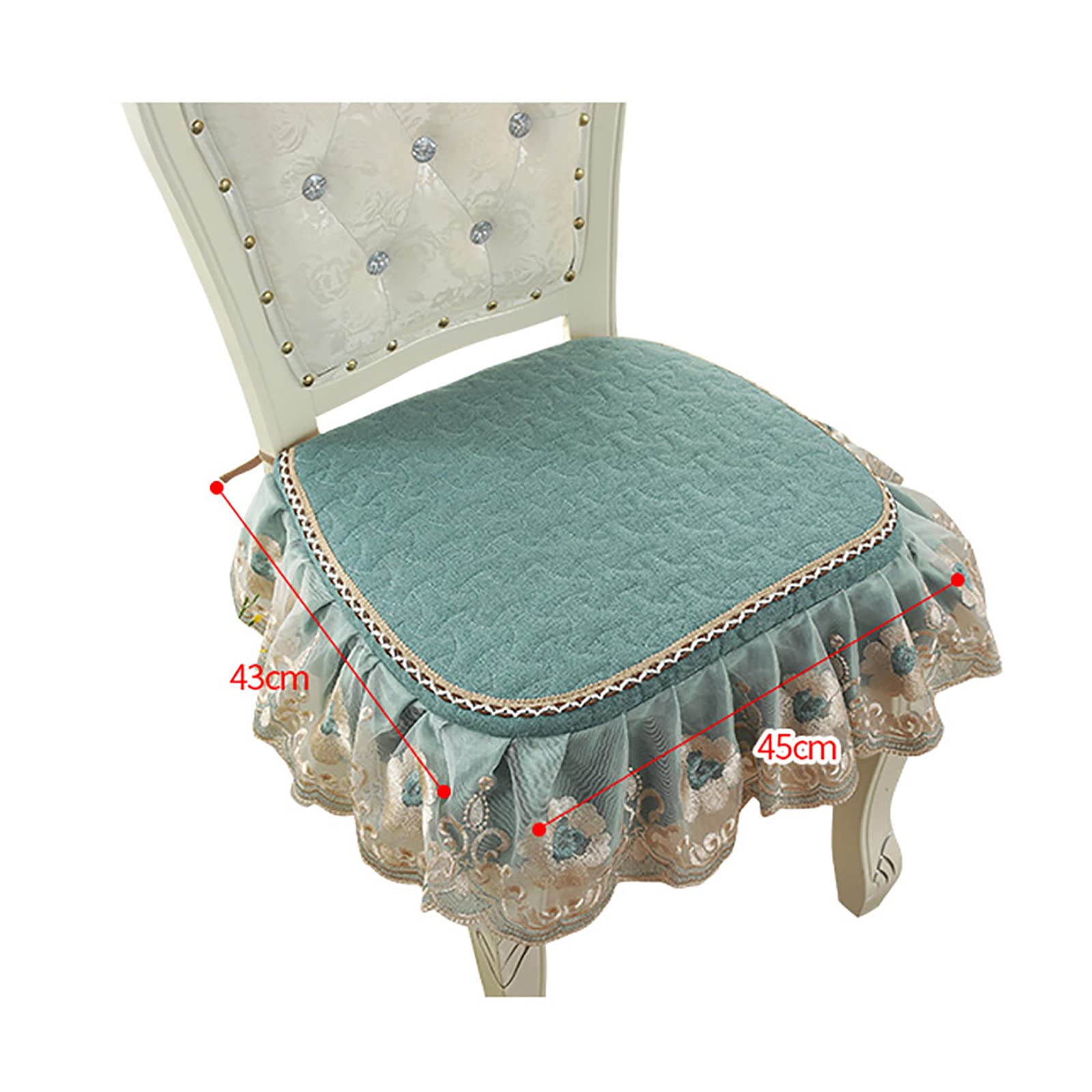 Yizc Lace Ruffle Chair Cushion,Non Slip European Seat Cushion Square Thicken Chair Pad with Ties,Luxury Decorative Chair Cover for Dining Chair Office Chairs-Blue 43x45cm(17x18inch)