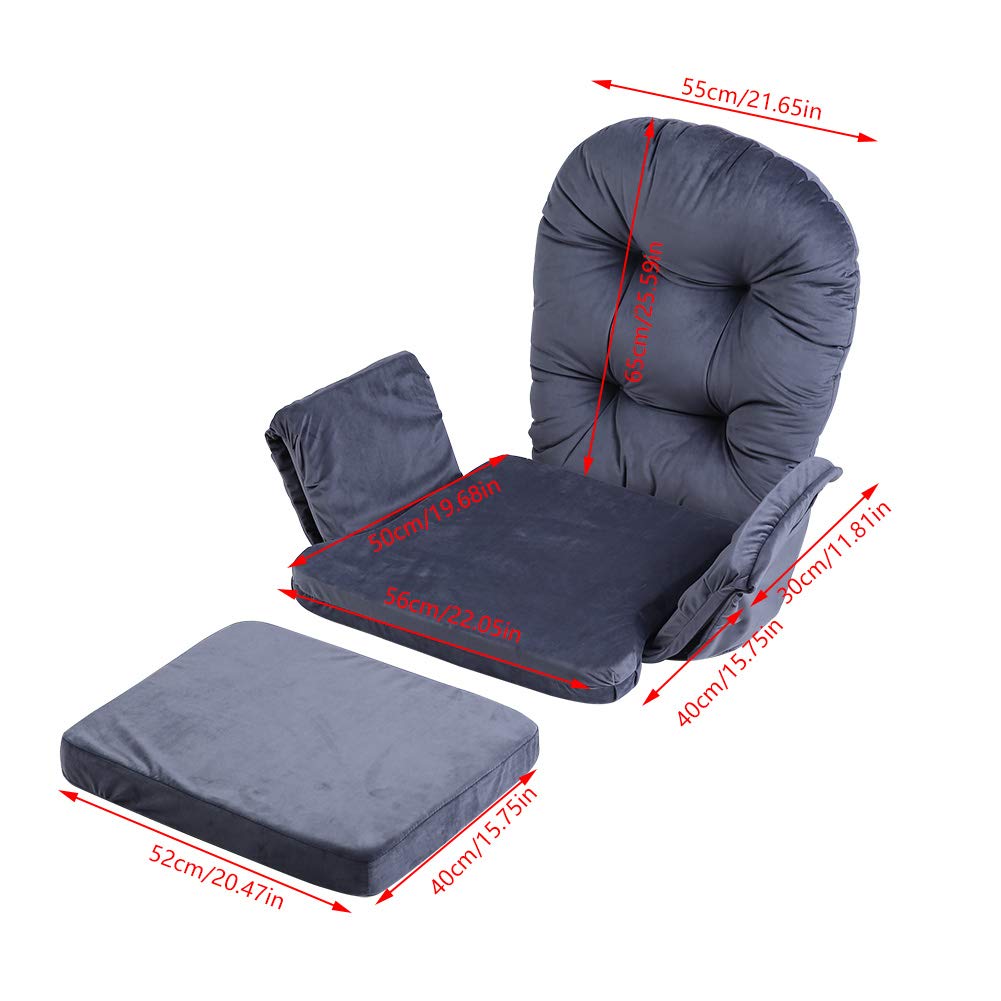 Ejoyous Rocking Chair Cushion Set, Soft Velvet Cotton Chair Cushion and Stool Cushion Pad Set with Storage Pocket for Home Living Room Bedroom Office