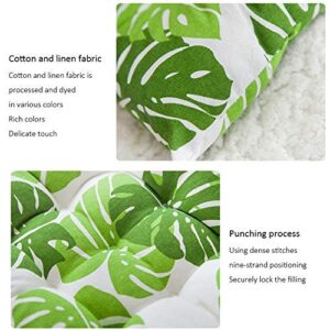 WEIGE Set of 4 Dining Room Chair Cushions seat Cushions with Ties Filled with Cotton Quilted Design Square Chair Cushions for The Kitchen Dining Room Garden Office car (Green Leaf) WEI, 40*40cm