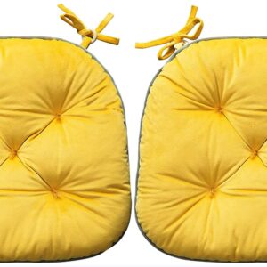 Yellow Thick Dining Chair Cushion with Ties Kitchen Seat Cushion Rocking U-Shaped Superior Breathable Comfort and Softness Cushion (2)