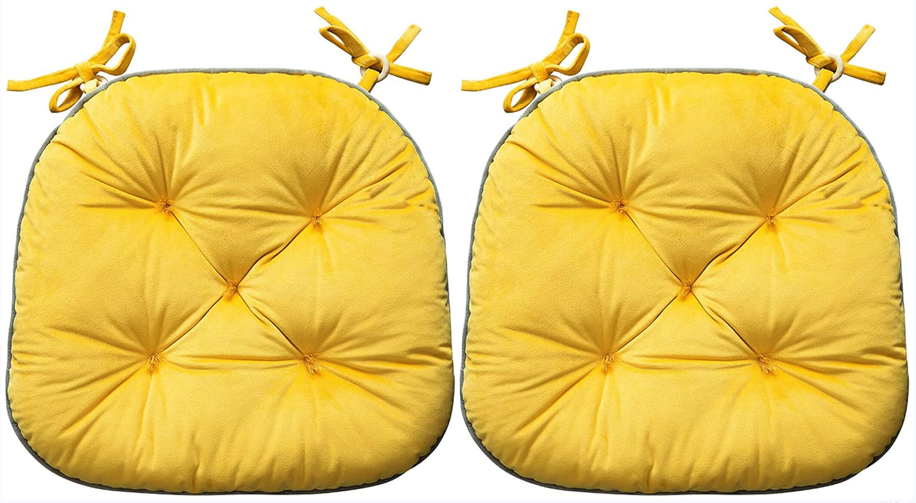 Yellow Thick Dining Chair Cushion with Ties Kitchen Seat Cushion Rocking U-Shaped Superior Breathable Comfort and Softness Cushion (2)