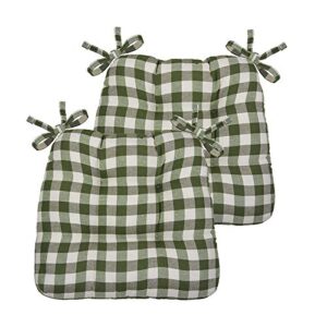 goodgram gingham plaid buffalo checkered premium plush country farmhouse chair cushion pads with tear proof ties-assorted colors, 16 in. l x 15 in. w x 3.5 in. d, sage green
