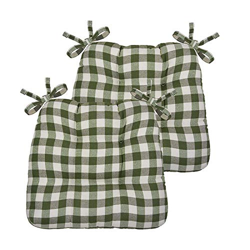 GoodGram Gingham Plaid Buffalo Checkered Premium Plush Country Farmhouse Chair Cushion Pads with Tear Proof Ties-Assorted Colors, 16 in. L x 15 in. W x 3.5 in. D, Sage Green