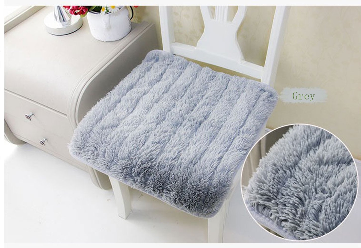 BXT Super Soft Faux Fur Chair Cushion with Ties Square Seat Pad Sofa Cover Non-Slip Backing Seat Cushion Rugs Carpet for Home Kitchen Office Dorm
