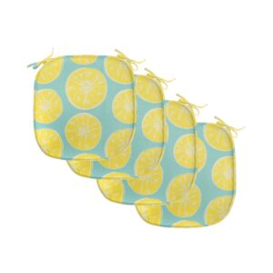 lunarable yellow and blue chair seating cushion set of 4, citrus pattern in hand drawn style watercolor grunge lemon slices, anti-slip seat padding for kitchen & patio, 16"x16", turquoise and yellow