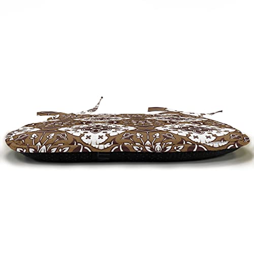 Ambesonne Chocolate Chair Seating Cushion Set of 6, Brown Toned Ancestral Batik Pattern with Floral Indonesian Motifs, Anti-Slip Seat Padding for Kitchen & Patio, 16"x16", Dark Brown White Brown