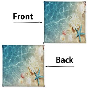 Beach Theme Starfish Coral Seashell Seat Cushion, Memory Foam Chair Cushion 16x16inch with Washable Cover Soft Indoor Seat Cushions Pillow Square Chair Pad for Dining Office Chair, Car, Patio