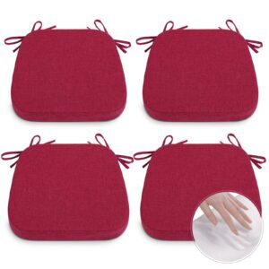 shinnwa kitchen chair cushions set of 4 with ties memory foam dining chair pads thickened decorative seat cushions for dorm chairs 16.5 x 16.25 inches burgundy