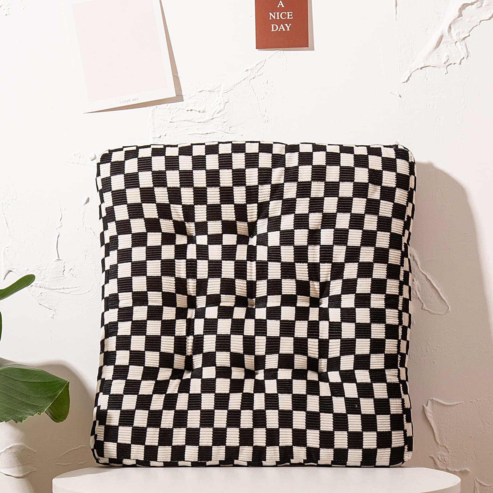 Meideli 16.54" Cute Thickened Seat Cushion Checkerboard Grid Soft Chair Cushion for Dining Chair Dorm Office Black & White 42cm/16.54in