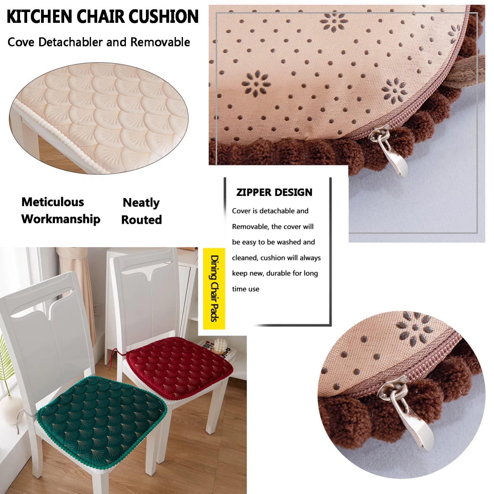 CUNCOO Kitchen Chair Cushions Set of 6 Dining Chair Pads 18"x18" Non Slip Seat Cushions Memory Foam Pads for Indoor Outdoor Home Office