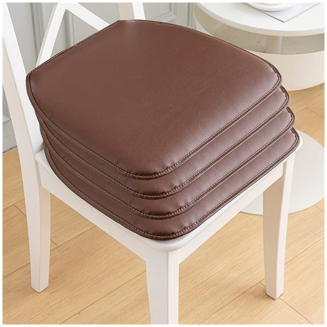 1/2/4 Packs Leather Horseshoe Chair Cushion Durable Soft Seat Cushion, Non-Slip Dining Kitchen Pad Pillow with Ties Machine Washable Cover ( Color : B-Dark Brown , Size Set of 4 ),