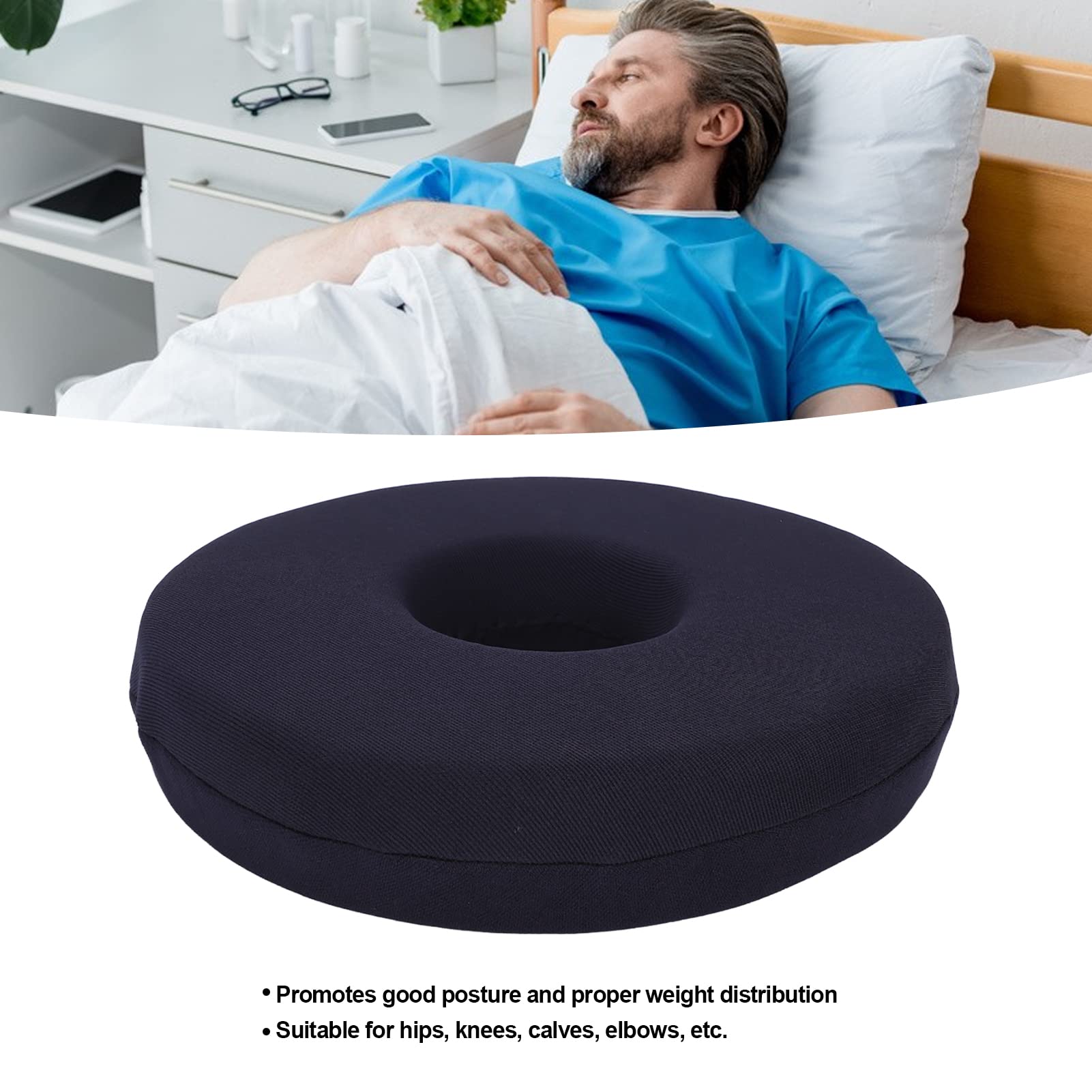 Bed Sore Donut Pillow,25cm Butt Sitting Cushion, Donut Pillow Wheelchair Nursing Bed Sore Pad for Bedridden Patient Elderly Black