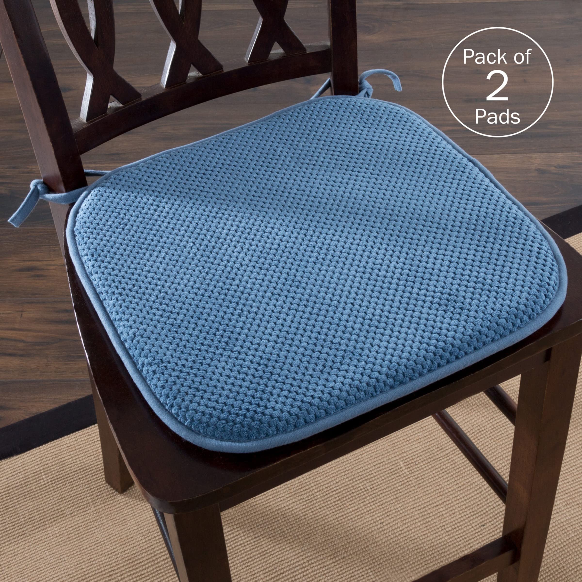 Lavish Home Memory Foam Chair Cushion, 15.5 in x 15.5 in, Blue 2 Count