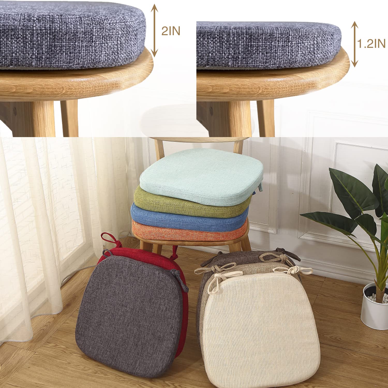 Kimgull Chair Cushions with Ties, Non Slip Chair Pads Set of 4, Thickened Breathable Cover Detachable Seat Cushion, for Kitchen Dining Living Room Office Chair (15.7x15x1.2In Grey)