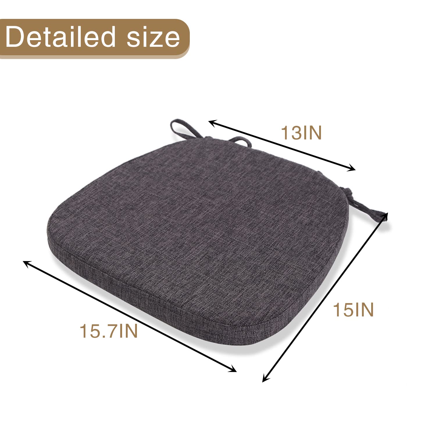 Kimgull Chair Cushions with Ties, Non Slip Chair Pads Set of 4, Thickened Breathable Cover Detachable Seat Cushion, for Kitchen Dining Living Room Office Chair (15.7x15x1.2In Grey)