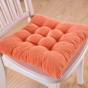 Corduroy Chair Cushion with Ties, Nonslip Tufted Seat Cushions Kitchen Dining Chair Pads with Ties Office Car Sitting Chair Pads (17in X 17in, Orange)