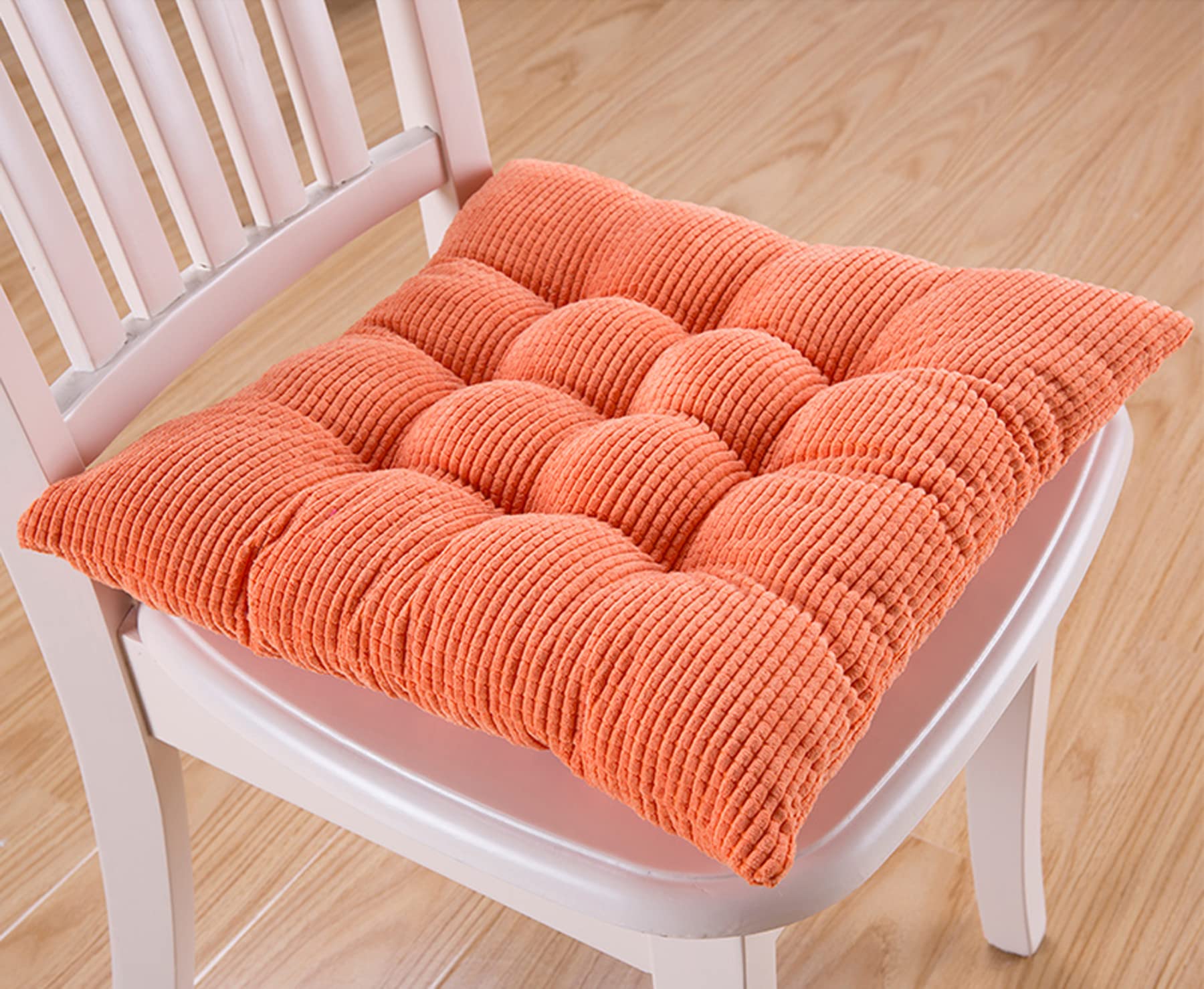 Corduroy Chair Cushion with Ties, Nonslip Tufted Seat Cushions Kitchen Dining Chair Pads with Ties Office Car Sitting Chair Pads (17in X 17in, Orange)