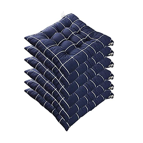 Dining Room Chair Cushions Set of 6 Chair Cushions with Soft Non-Slip Office Chair Cushions for Kitchen Chairs - Square Cotton Padded Chair Cushions 40cm x 40cm (Blue) WEI