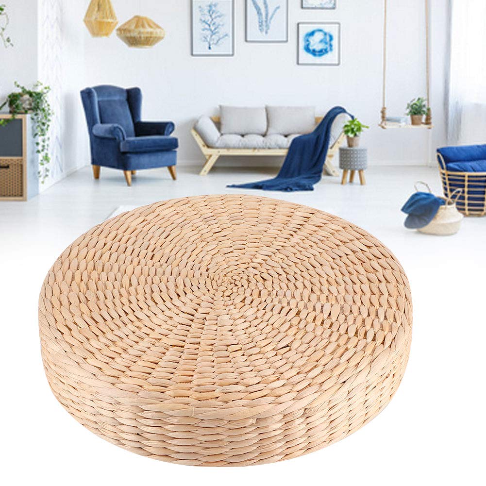 Liyeehao Japanese Seat Cushion, Handcrafted Eco-Friendly Breathable Padded Round Pouf Tatami Chair Pad Knitted Straw Flat Seat Cushion for Tatami Zen Yoga Tea Ceremony Decoration