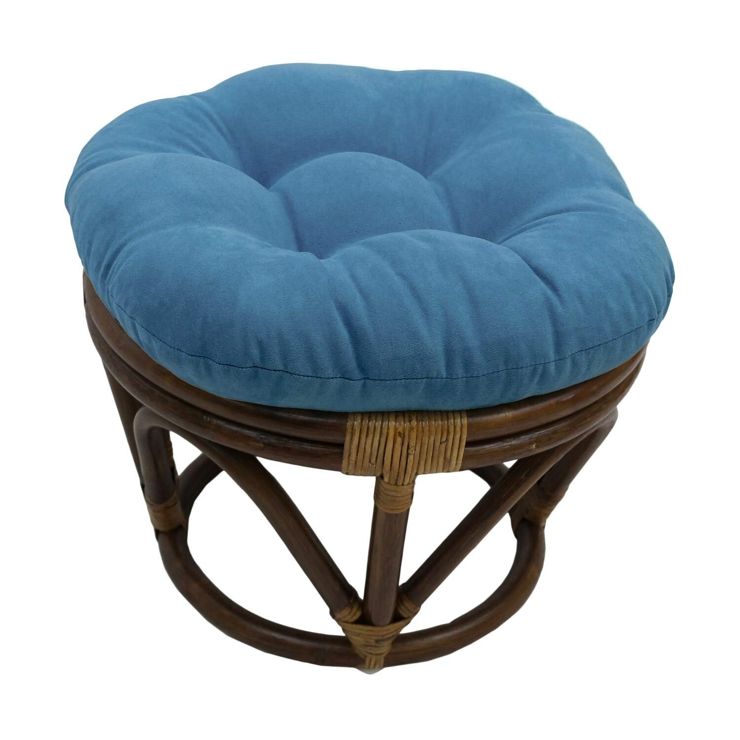 Blazing Needles 18-inch Round Tufted Microsuede Footstool Cushion, 18 x 18, Teal