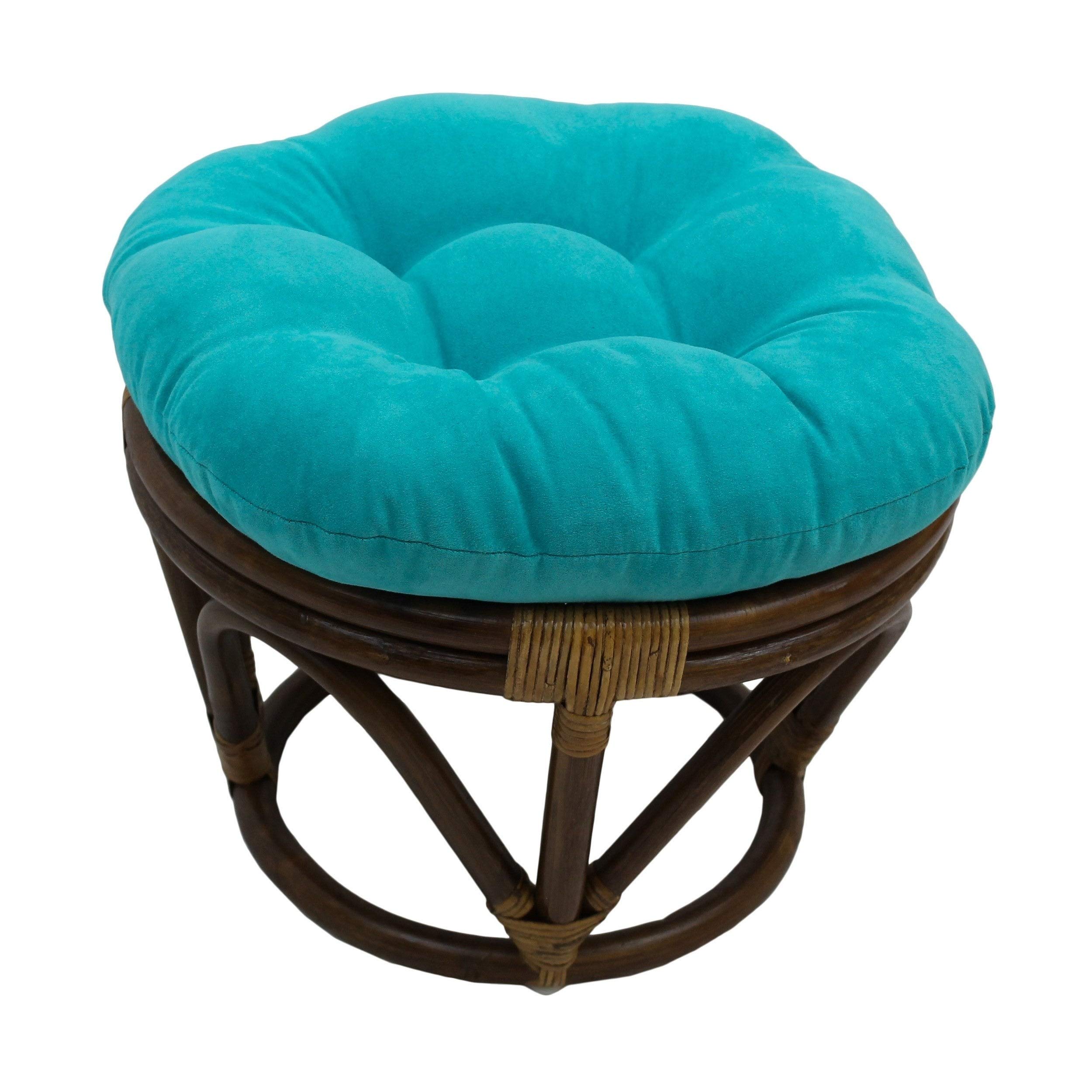 Blazing Needles 18-inch Round Tufted Microsuede Footstool Cushion, 18 x 18, Teal