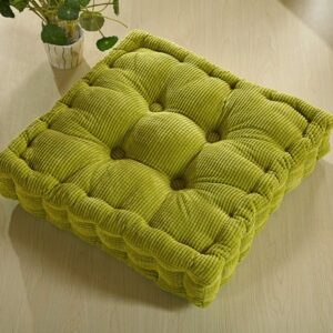 square reversible tatami chair pads, warm corduroy japanese seat cushion, thick padded tufted chair cushion futon keep warm-green 38x38cm(15x15inch)