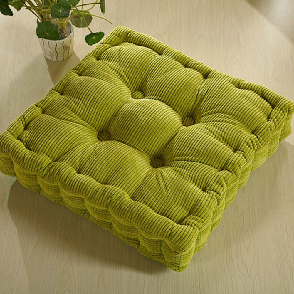 Square Reversible Tatami Chair Pads, Warm Corduroy Japanese Seat Cushion, Thick Padded Tufted Chair Cushion Futon Keep Warm-Green 38x38cm(15x15inch)