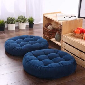 GEORPE Seat Cushion Japanese Futon Floor Pad for Sitting Chair Cushions Round Thick Tatami Mattress Home Office, Deep Blue, 21.65x21.65x3.93in/55x55x10cm