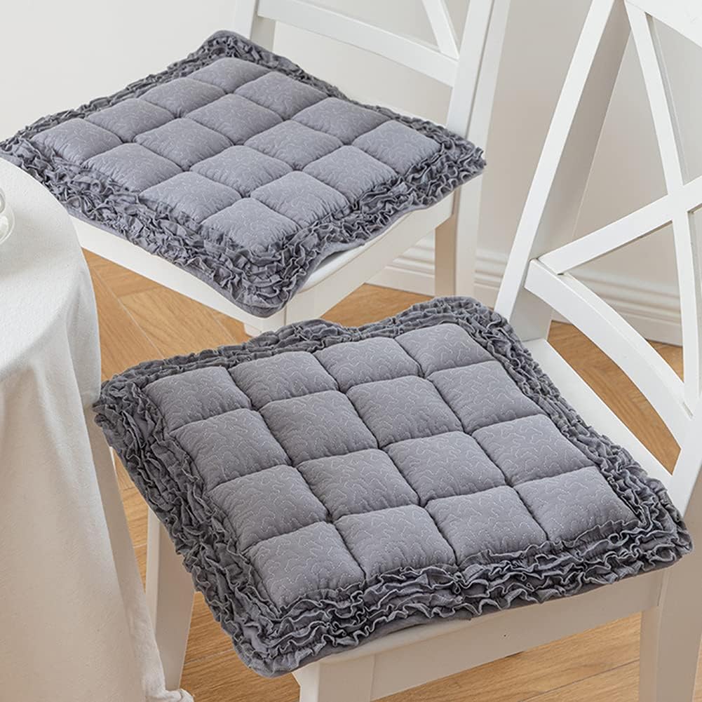 vctops Boho Ruffled Patchwork Chair Cushion Pad with Ties No Slip Kitchen Dining Cotton Seat Cushion, 2 Pack (Grey, 18"x18")