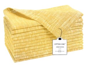 cotton clinic 12 pack farmhouse style slub textured 18x18 cloth dinner napkins, 100% cotton for everyday use and events - soft and durable cocktail napkins, wedding dinner napkins, yellow