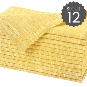 Cotton Clinic 12 Pack Farmhouse Style Slub Textured 18x18 Cloth Dinner Napkins, 100% Cotton for Everyday Use and Events - Soft and Durable Cocktail Napkins, Wedding Dinner Napkins, Yellow