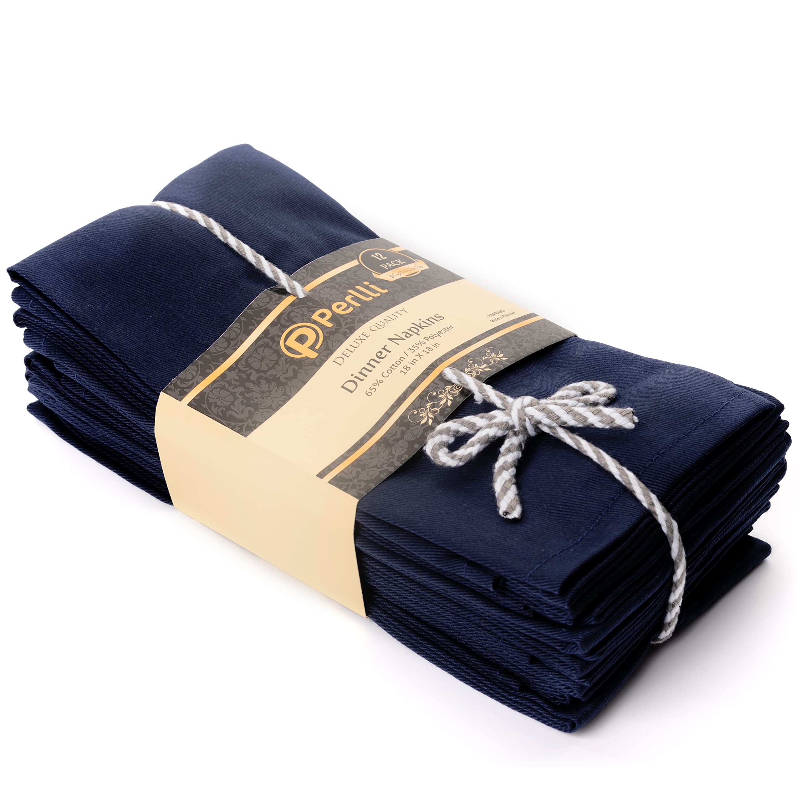 Kitchen Cloth Napkins 12 Pack 18X18 Inches Cotton Blend Soft Fabric with Hemmed Edges, Blue Dinner Napkins Washable Reusable and Durable Linen Napkins for Parties Table Setting Decor (Navy) by PERLLI