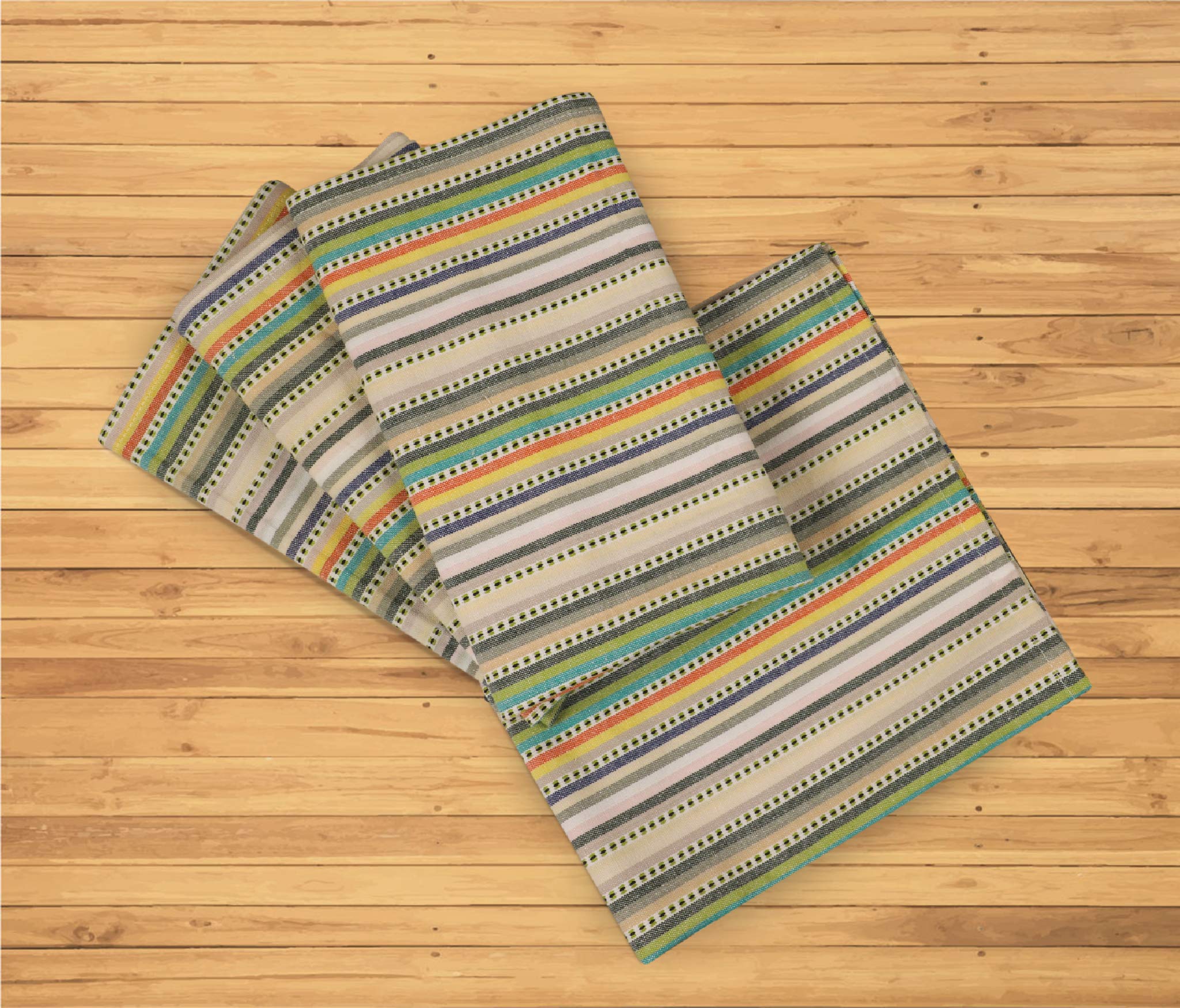 Urban Villa Easter Dinner Napkins Dobby Stripes Cloth Napkins Set of 12 Beige Multi Color Dinner Napkins 20x20 Inches 100% Cotton Napkins Over Sized Cloth Napkins with Mitered Corners Dinner Napkins