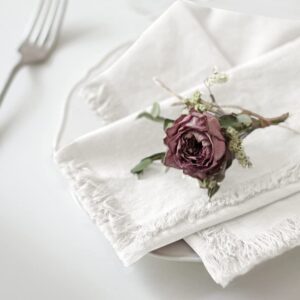 ayuzawa handmade cloth napkins 100% cotton napkins with fringe，delicate handmade cloth napkins for dinners, parties, weddings and more，18 x 18 inch set of 4 - white