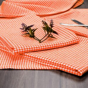 Native Fab Houndstooth Vintage Cloth Dinner Napkins Set of 12 Cotton 18x18 Soft Absorbent Restaurant Hotel Quality - Everyday Easy Care Washable Wedding Dinner Napkins Bulk - Orange