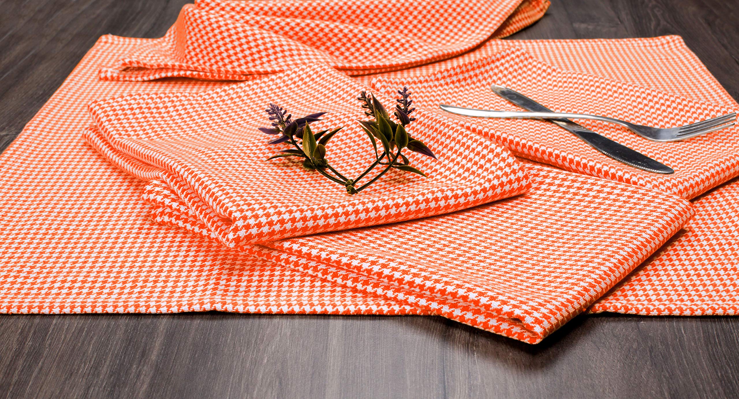 Native Fab Houndstooth Vintage Cloth Dinner Napkins Set of 12 Cotton 18x18 Soft Absorbent Restaurant Hotel Quality - Everyday Easy Care Washable Wedding Dinner Napkins Bulk - Orange