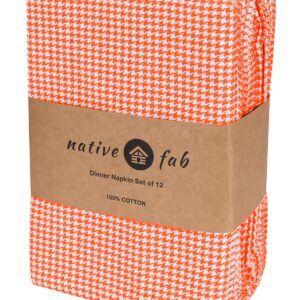 Native Fab Houndstooth Vintage Cloth Dinner Napkins Set of 12 Cotton 18x18 Soft Absorbent Restaurant Hotel Quality - Everyday Easy Care Washable Wedding Dinner Napkins Bulk - Orange