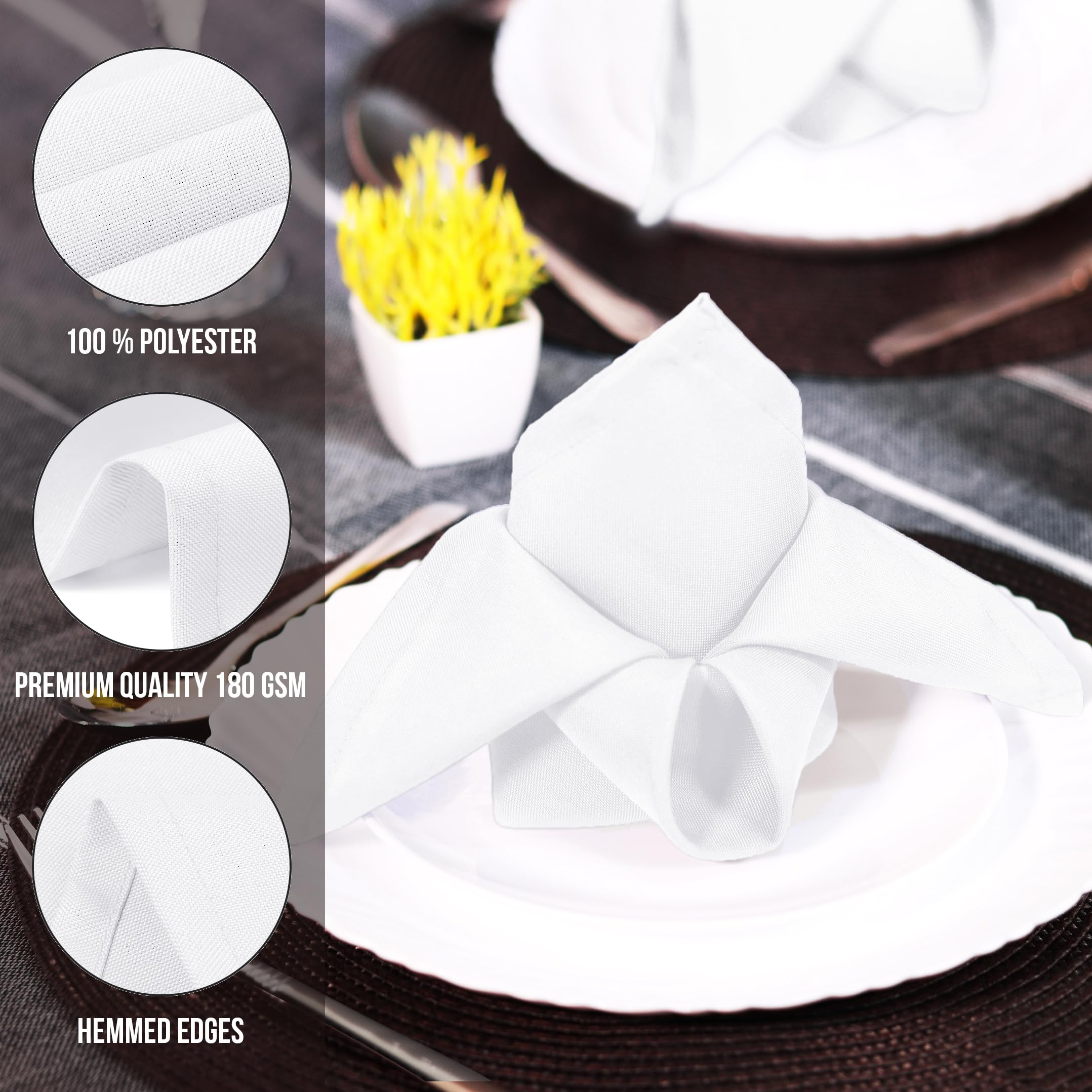 Utopia Home White Cloth Napkins (12 Pack, 18x18 Inches), Ideal Dinner Napkins for Party, Wedding and Lunch/Dinner