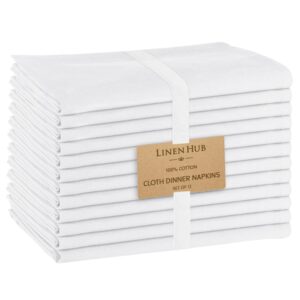 linen hub cloth dinner napkins 17x17 - perfect everyday use cloth napkins - soft absorbent washable cotton napkins - ideal for farmhouse wedding party christmas easter - 100% cotton napkins white