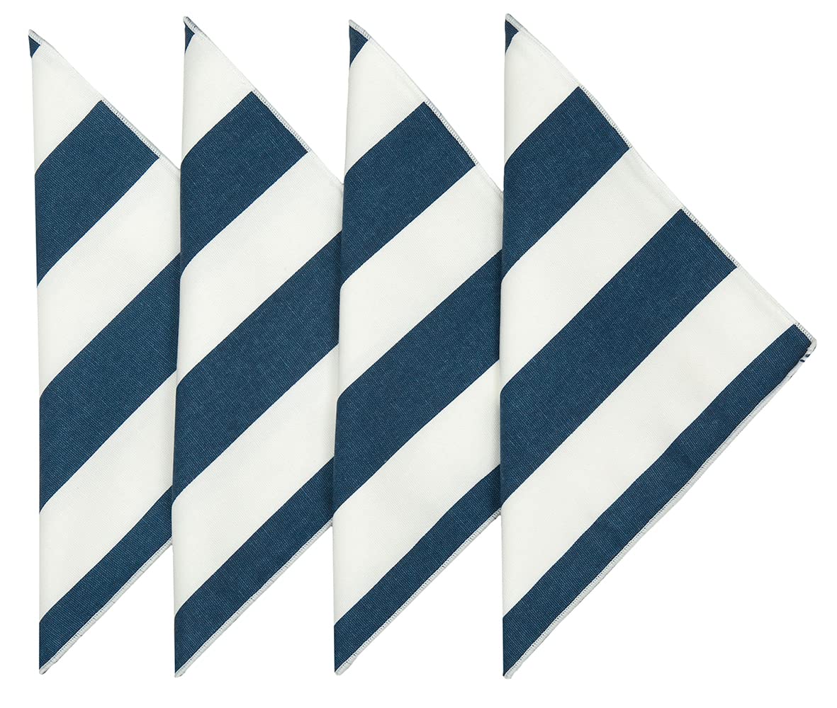 Blue and White Cloth Napkins 18" Dinner to Mix with Red White and Blue Stripes, July 4 Décor Patriotic Stars and Stripes Cotton Linen Napkins Pk 4