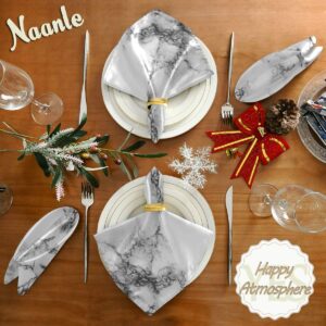 Naanle Marble Cloth Napkins Dinner Table Napkins Set of 4, Black and White Solid Washable Reusable Polyester Napkins with Hemmed Edges for Home Holiday Party Wedding Oversized 20 x 20 in