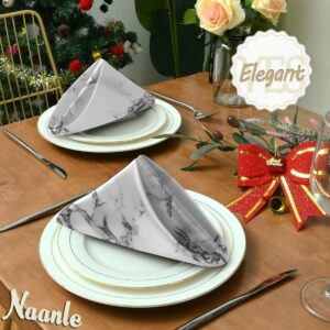 Naanle Marble Cloth Napkins Dinner Table Napkins Set of 4, Black and White Solid Washable Reusable Polyester Napkins with Hemmed Edges for Home Holiday Party Wedding Oversized 20 x 20 in