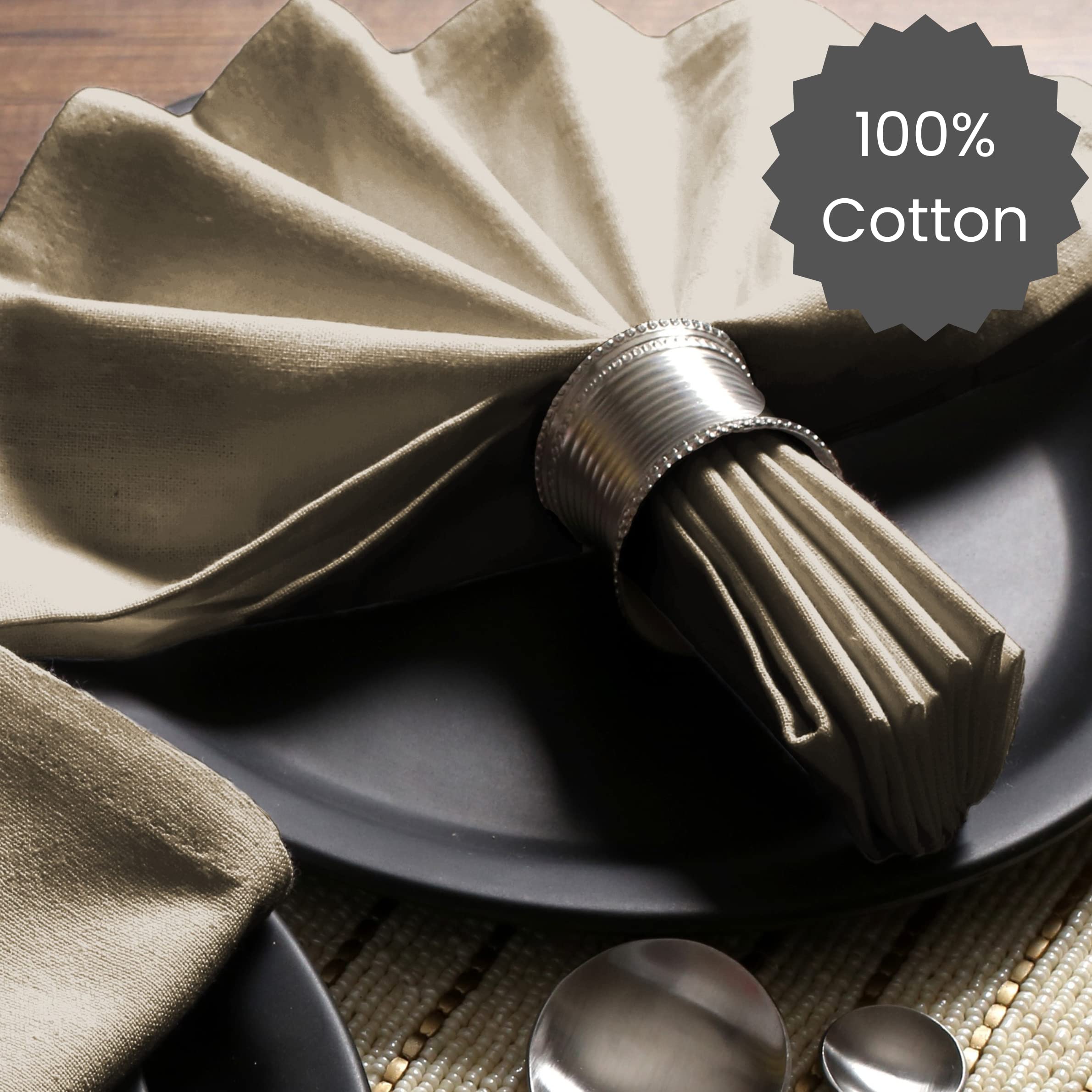 Cotton Clinic Cloth Dinner Napkins - Perfect Everyday Use Table Napkins - Soft Durable Washable - Ideal for Party Wedding Christmas Easter - Set of 12-20x20 inches Beige Napkins