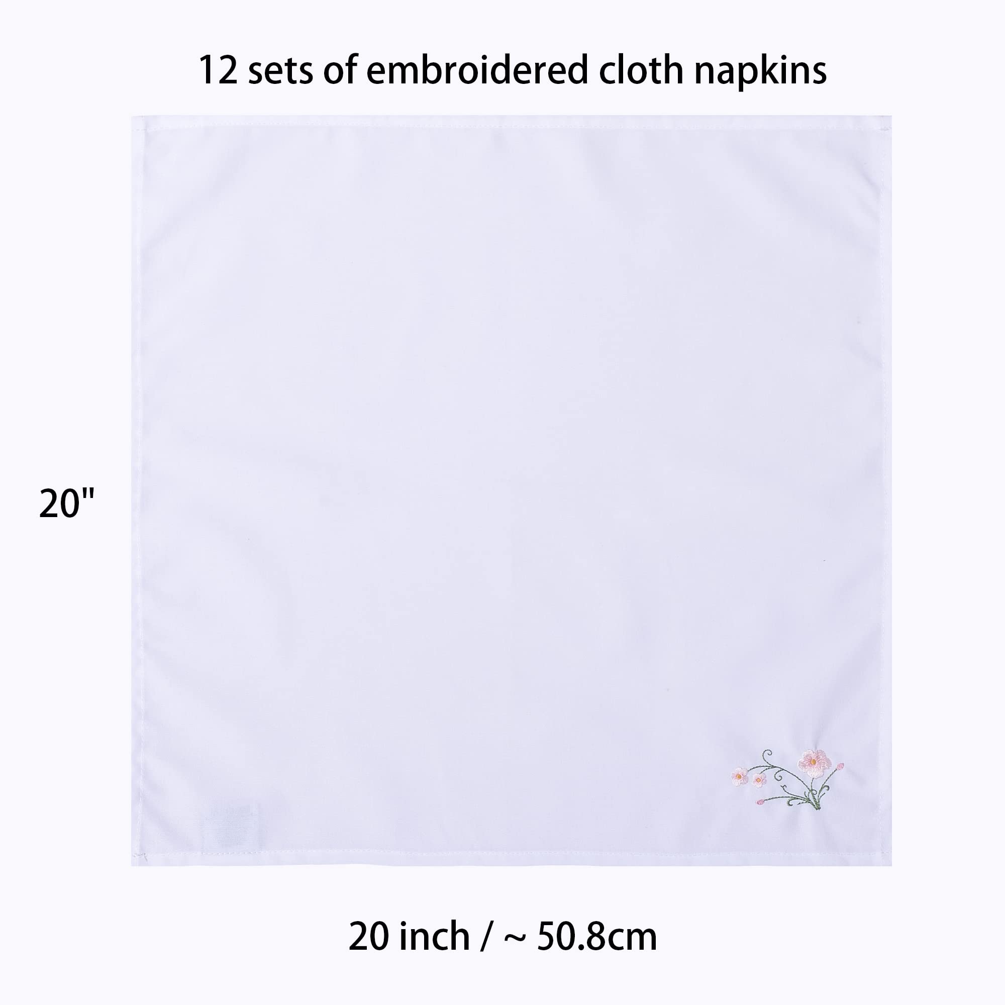 Alevel Cloth Napkins 20x20 Inch 12 Pack, Embroidered Table Napkins, 250 GSM Thick Absorbent, Soft Washable Dinner Napkins (White1)