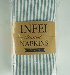 INFEI Plain Striped Cotton Linen Blended Dinner Cloth Napkins - Set of 12 (40 x 30 cm) - for Events & Home Use (Ocean)