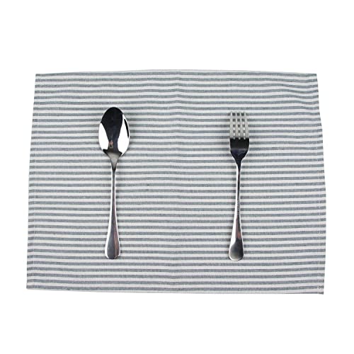 INFEI Plain Striped Cotton Linen Blended Dinner Cloth Napkins - Set of 12 (40 x 30 cm) - for Events & Home Use (Ocean)