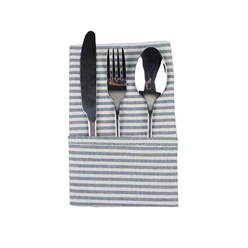 INFEI Plain Striped Cotton Linen Blended Dinner Cloth Napkins - Set of 12 (40 x 30 cm) - for Events & Home Use (Ocean)