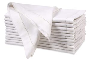decorative cloth dinner napkins with hemstitched-flax cotton -white color,20x20,wedding / cocktails napkins, mitered corners,machine washable, set of12